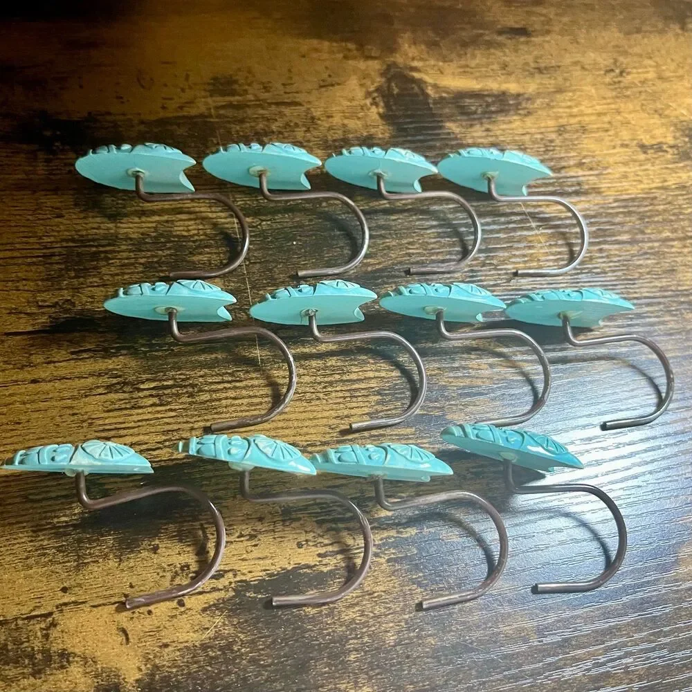 Vintage Owl Shower Curtain Hooks Set of 12 Turquoise Aqua Blue Bathroom Decor